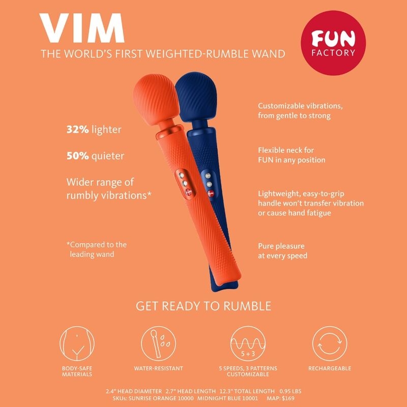 Fun Factory - Vim Wand Rumble Vibrador Recargable Silicona Naranja 6