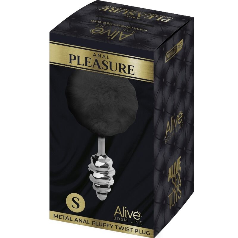 Alive - Anal Pleasure Plug Espiral Metal Pompon Negro Talla S 3