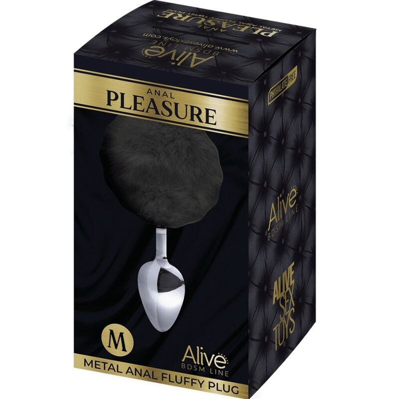 Alive - Anal Pleasure Plug Liso Metal Pompon Negro Talla M 2