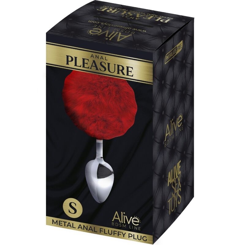 Alive - Anal Pleasure Plug Liso Metal Pompon Rojo Talla S 2