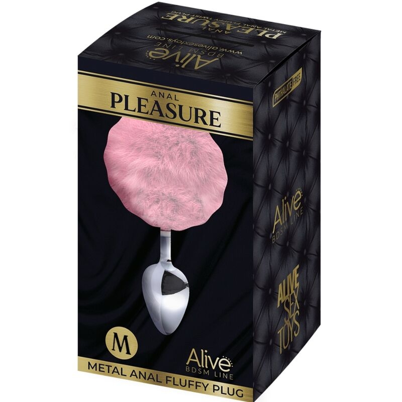 Alive - Anal Pleasure Plug Liso Metal Pompon Rosa Talla M 2