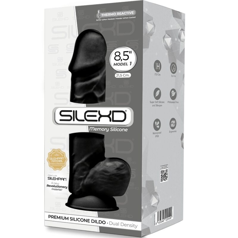 Silexd - Modelo 1 Pene Realistico Silicona Premium Silexpan Negro 21.5 cm 3