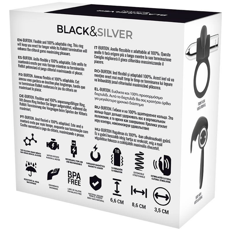 Black&Silver Burton Anillo Recargable 10 Modos Vibracion 3