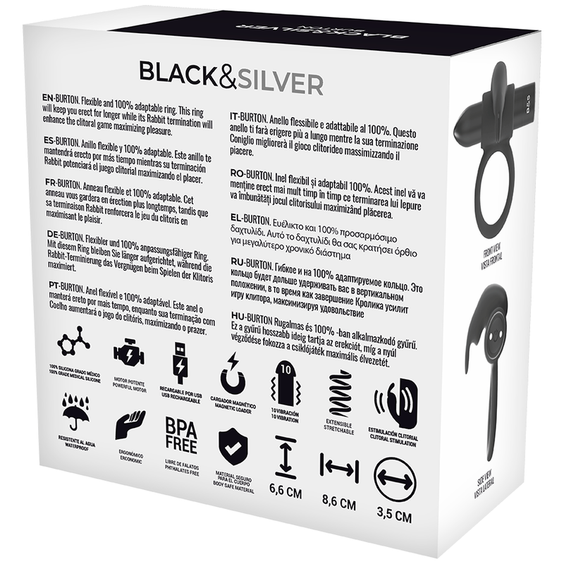 Black&Silver Burton Anillo Recargable 10 Modos Vibracion Negro 3