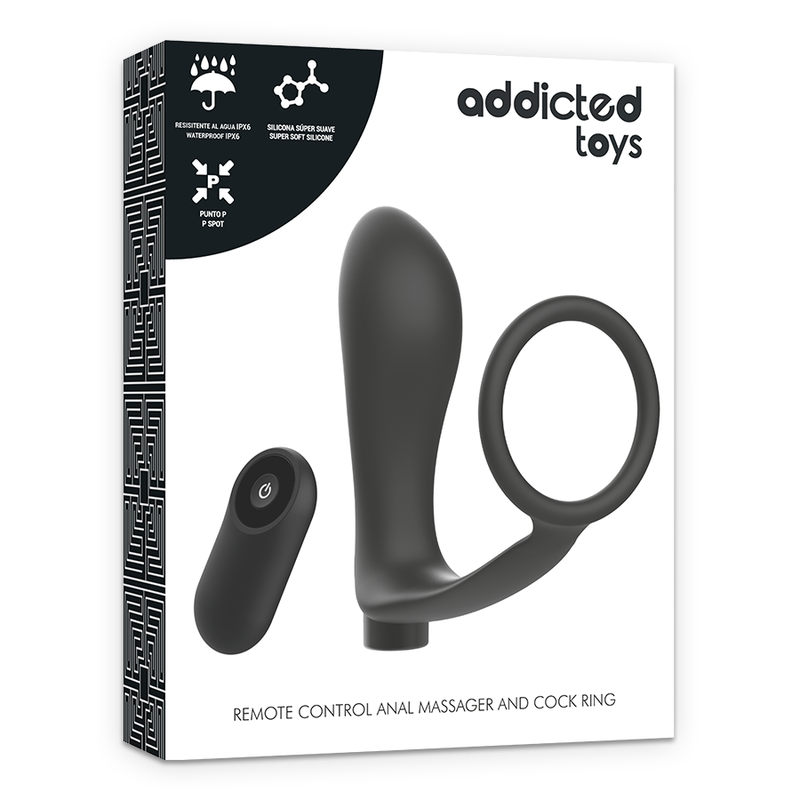 Addicted Toys Anilla Pene con Plug Anal Control Remoto Negro Recargable 5